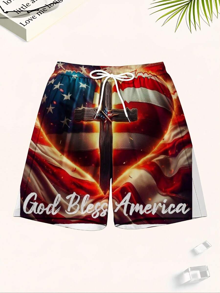 3D American Flag Print Mens Sw - Swim Trunk Quick Dry ulasan dan harga