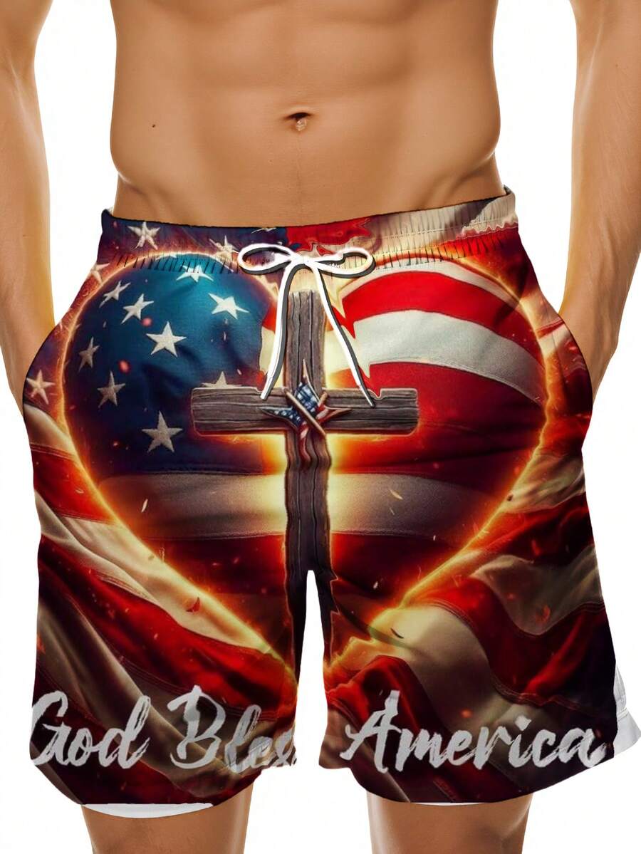 3D American Flag Print Mens Sw - Swim Trunk Quick Dry ulasan dan harga