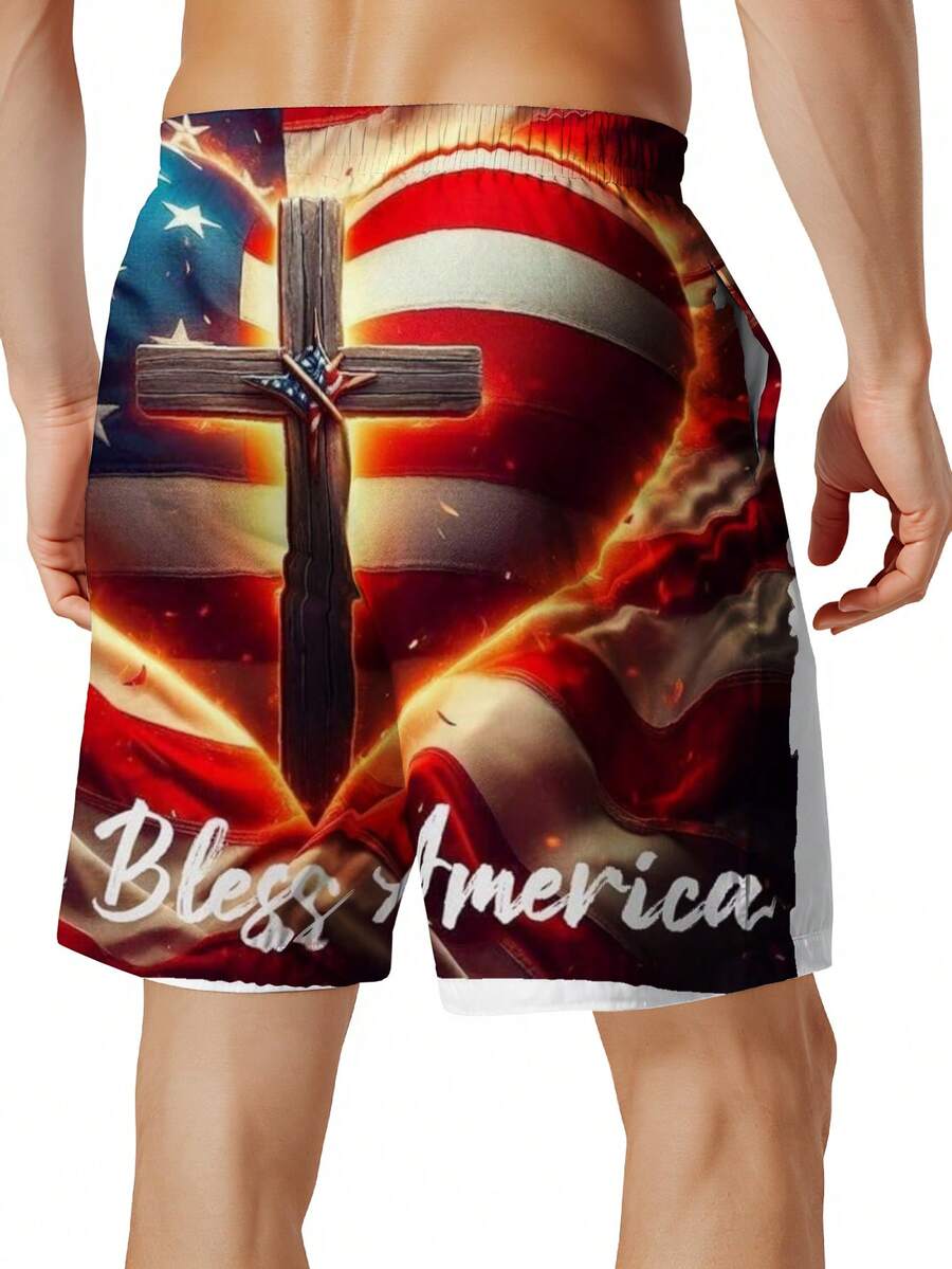 3D American Flag Print Mens Sw - Swim Trunk Quick Dry ulasan dan harga