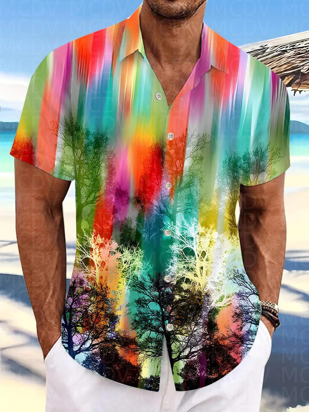 Maple Forest Pattern Men's Haw - Shirt Camp Collar ulasan dan harga