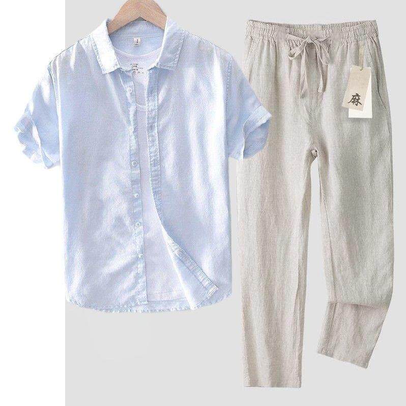 Loose Cotton Linen Men's T-Shi - Linen Shirt Breathable ulasan dan harga