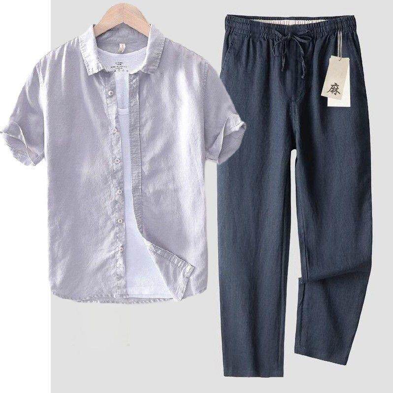 Loose Cotton Linen Men's T-Shi - Linen Shirt Breathable ulasan dan harga