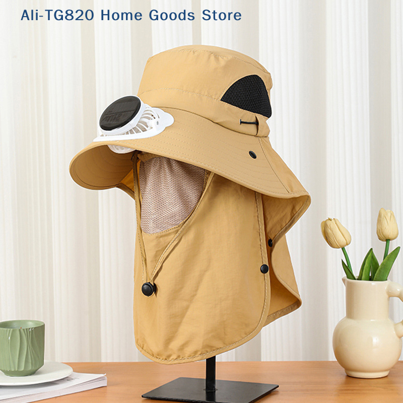 [TG820]Men Fan Hat With Solar  - Bucket Hat Straw ulasan dan harga