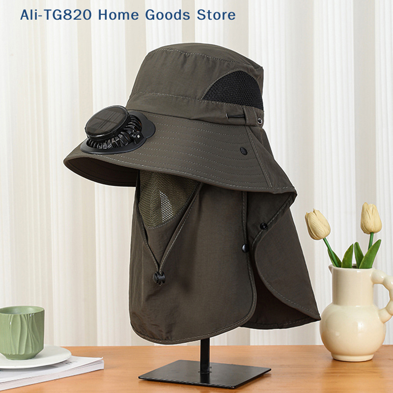 [TG820]Men Fan Hat With Solar  - Bucket Hat Straw ulasan dan harga