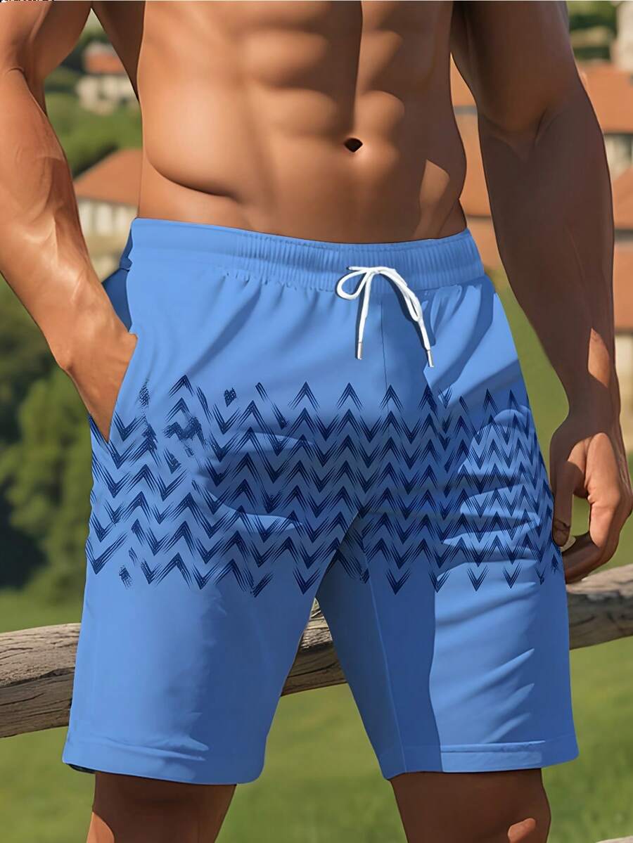 Mens Blue Beach Shorts With Zi - Swim Trunk Quick Dry ulasan dan harga