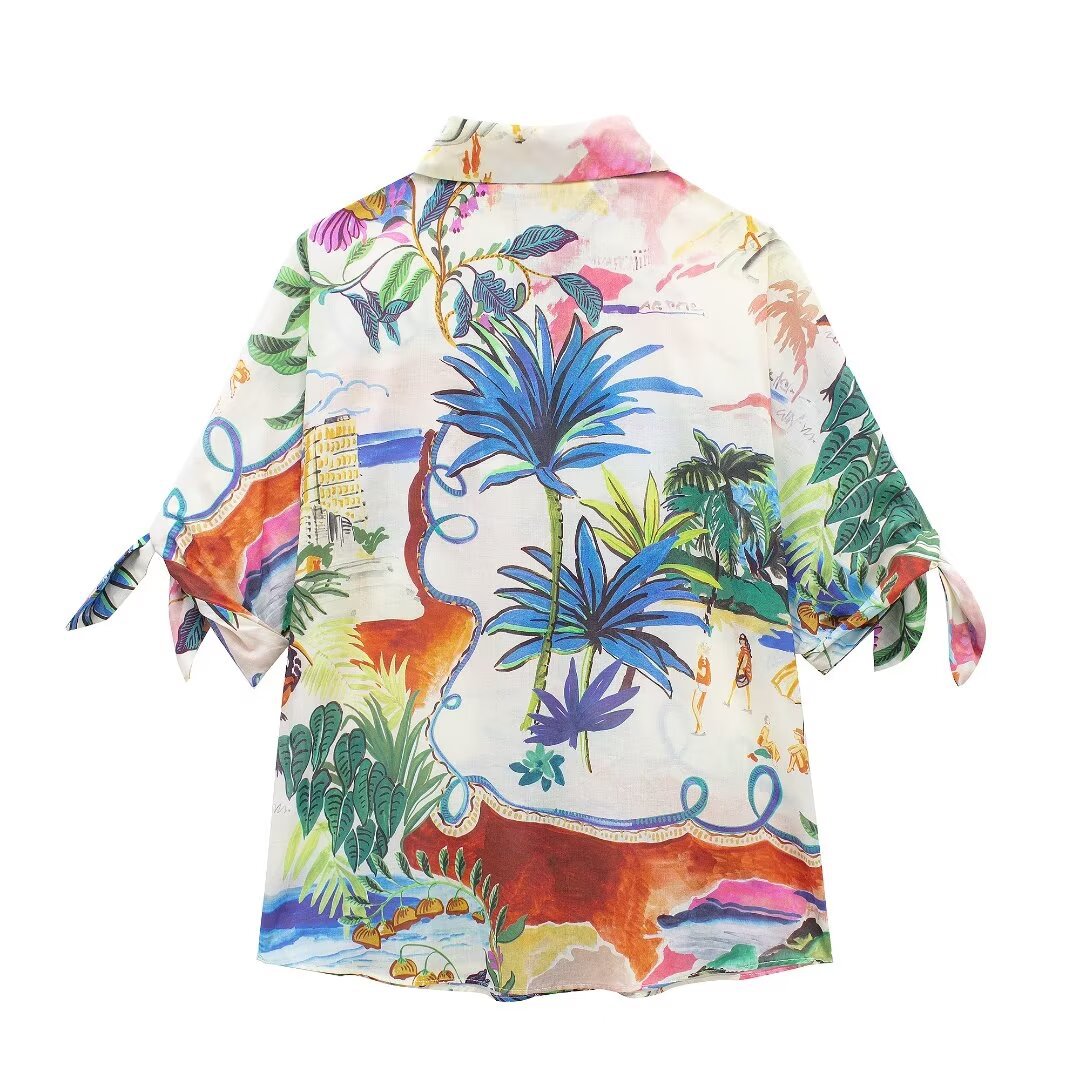 Chic Printed Lapel Single Brea - Resort Shirt Floral ulasan dan harga