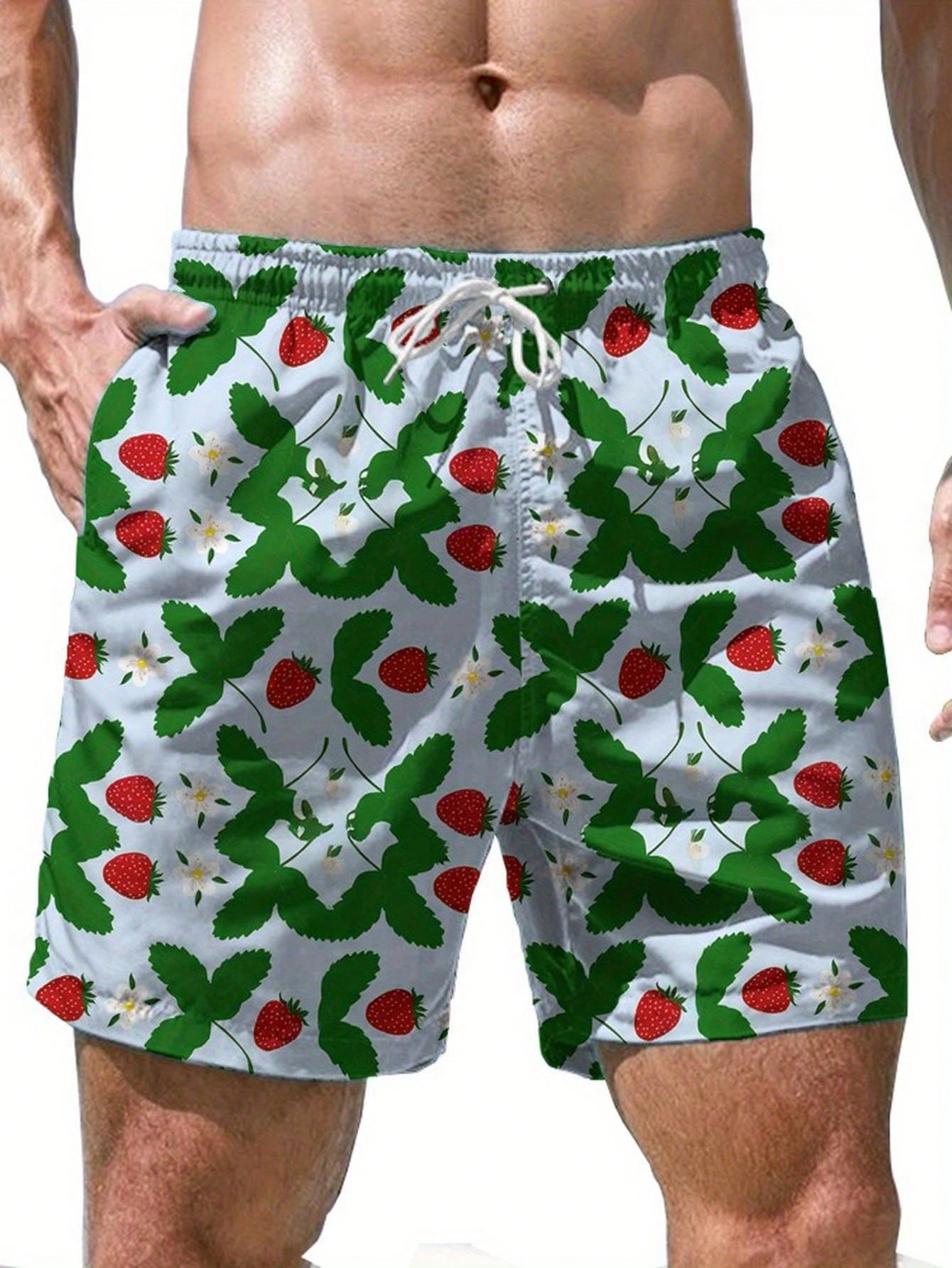 Mens Strawberry Print Beach Sh - Swim Trunk Quick Dry ulasan dan harga