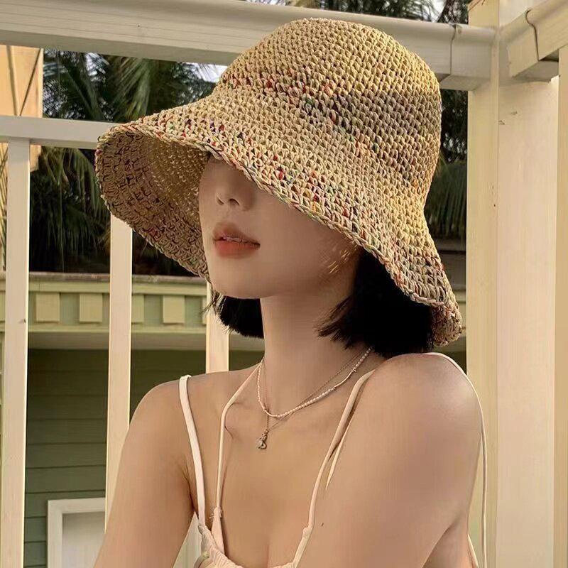 Handwoven Rainbow Straw Hats W - Bucket Hat Straw ulasan dan harga