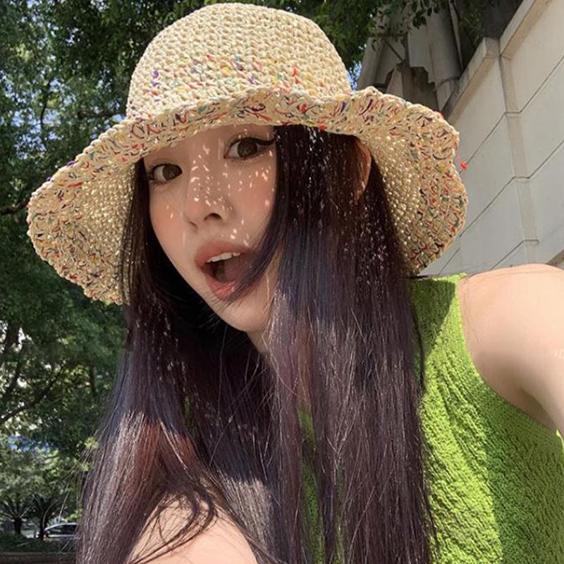 Handwoven Rainbow Straw Hats W - Bucket Hat Straw ulasan dan harga
