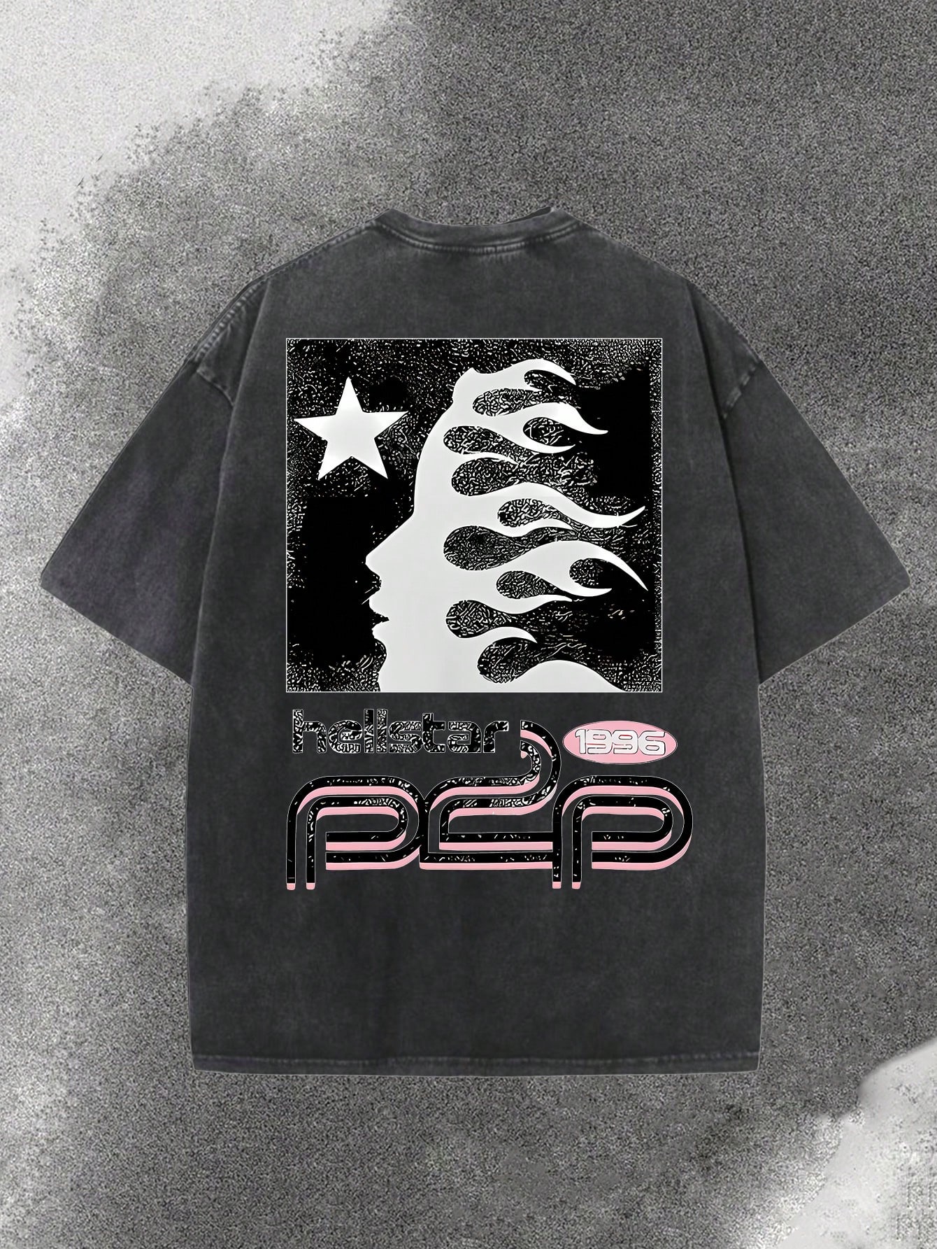 Distressed Washed Black Oversi - Tee Graphic Print ulasan dan harga