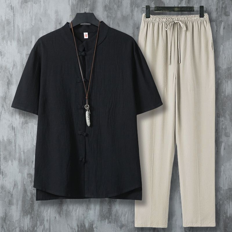 Men's Ethnic Style Linen Shirt - Short Linen Drawstring ulasan dan harga