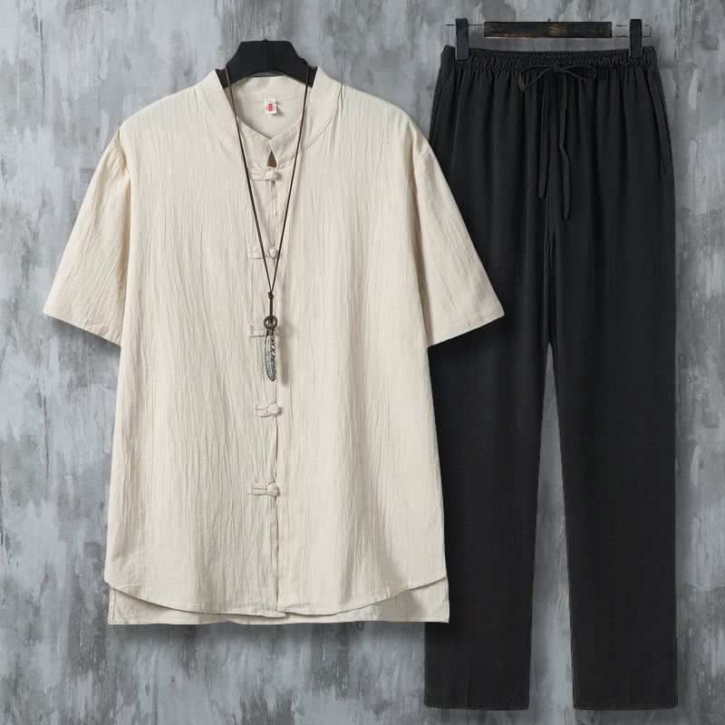 Men's Ethnic Style Linen Shirt - Short Linen Drawstring ulasan dan harga