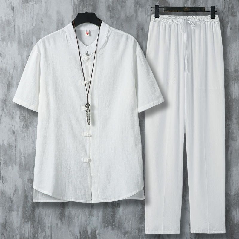 Men's Ethnic Style Linen Shirt - Short Linen Drawstring ulasan dan harga