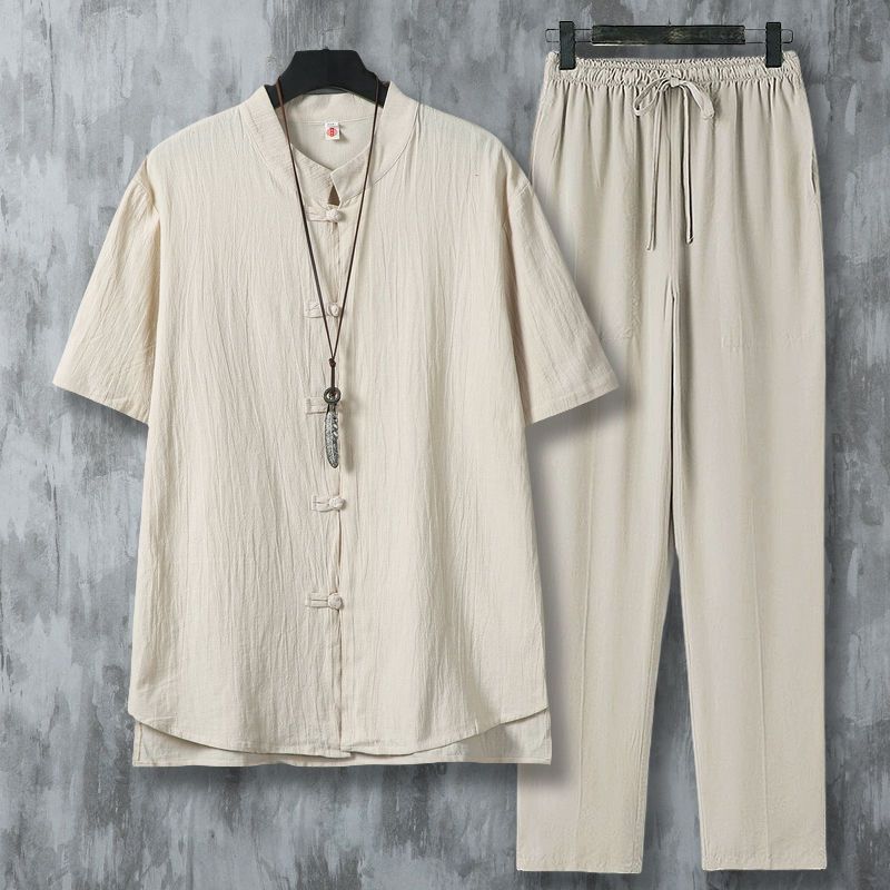 Men's Ethnic Style Linen Shirt - Short Linen Drawstring ulasan dan harga