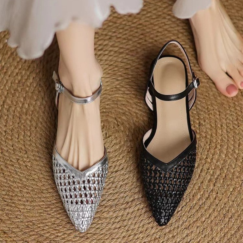 French pointed-toe woven high- - Casual Sandal Leather ulasan dan harga