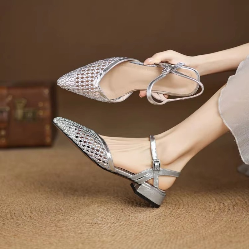 French pointed-toe woven high- - Casual Sandal Leather ulasan dan harga
