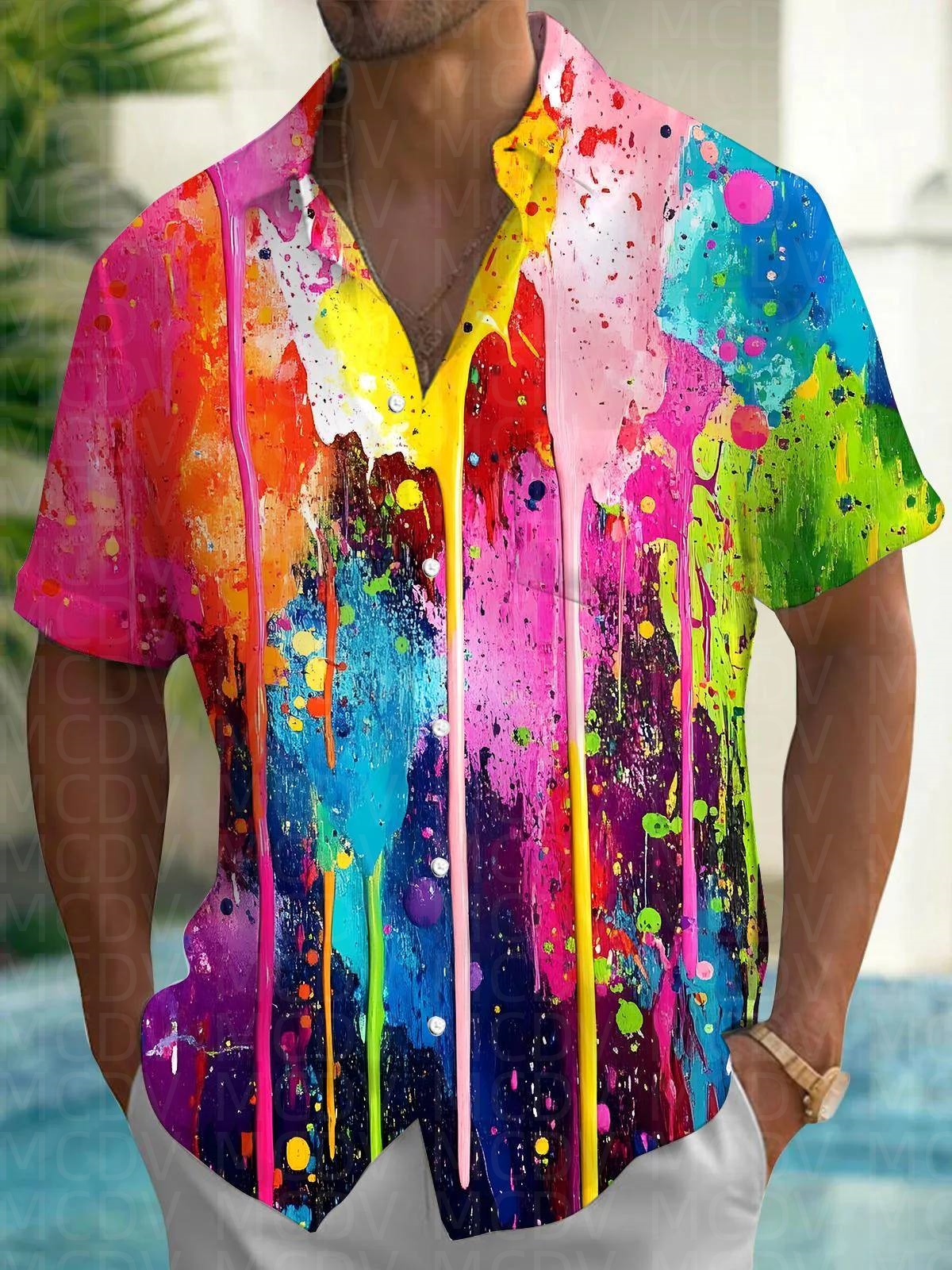 String Pattern Men's Hawaiian  - Shirt Camp Collar ulasan dan harga