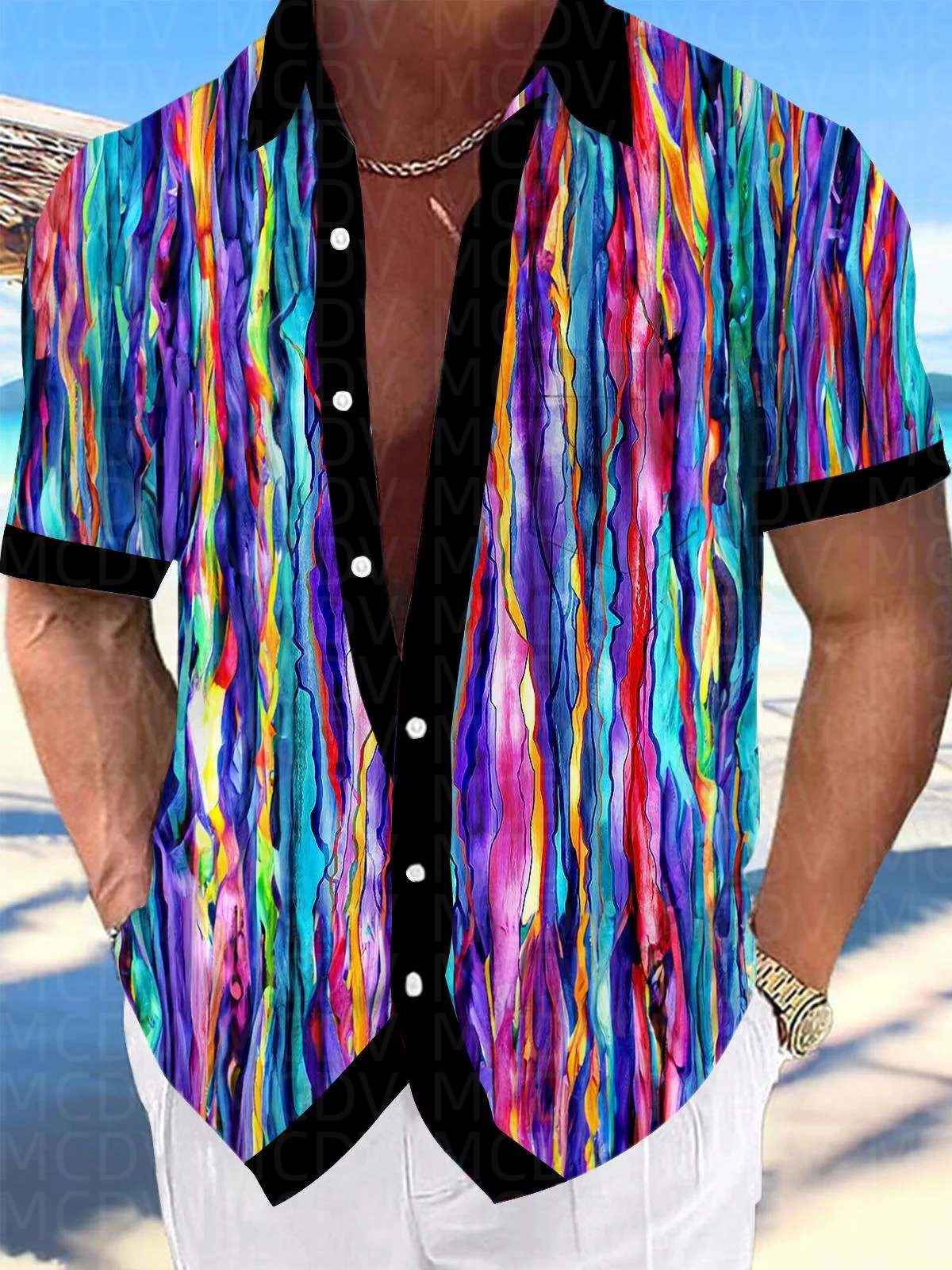 String Pattern Men's Hawaiian  - Shirt Camp Collar ulasan dan harga