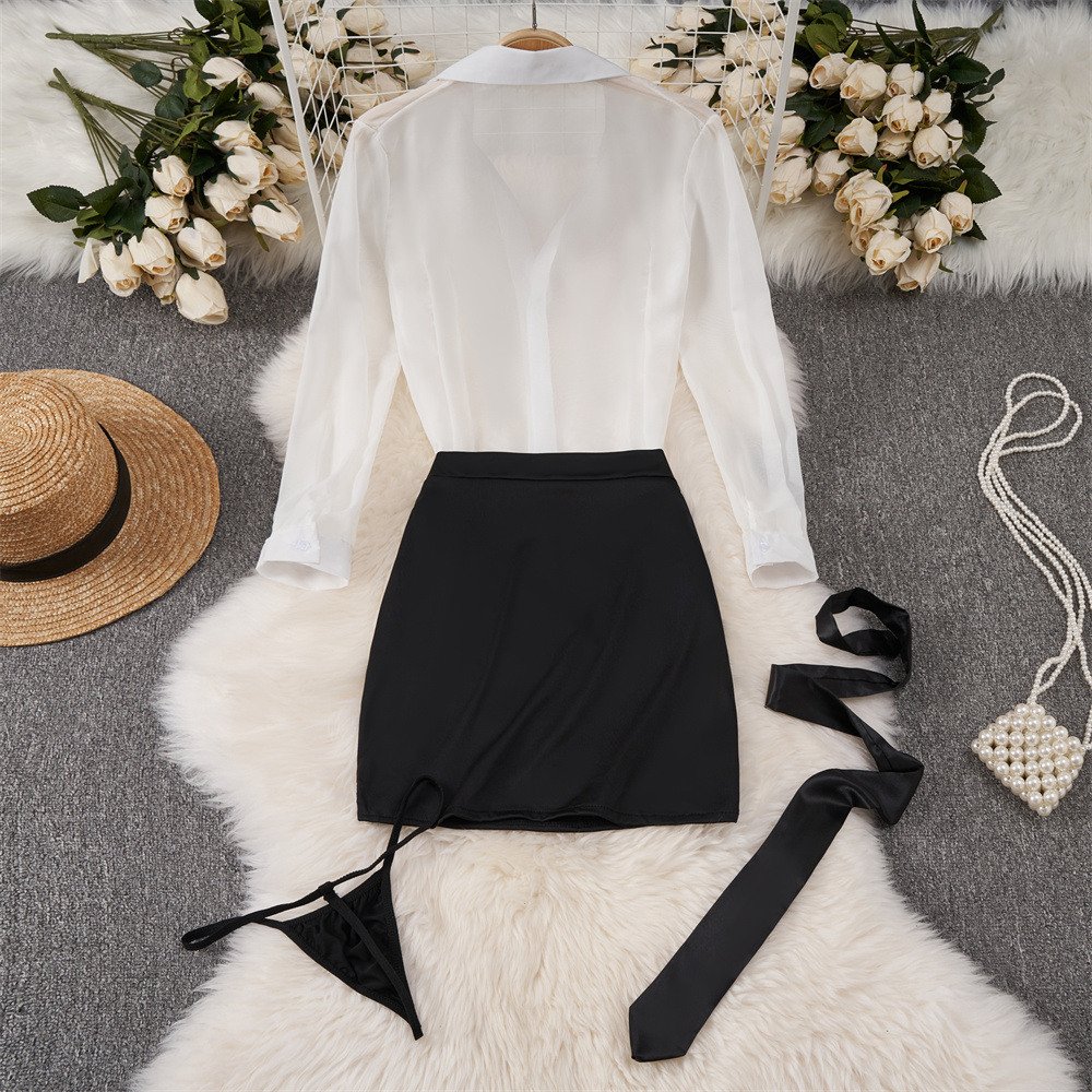 Sexy Transparent Long Sleeve S - Shirt Camp Collar ulasan dan harga