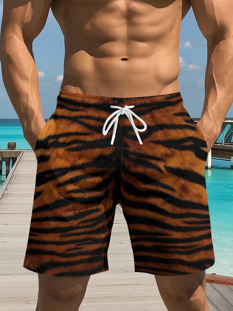 Mens Tiger Print Beach Shorts  - Swim Trunk Quick Dry ulasan dan harga