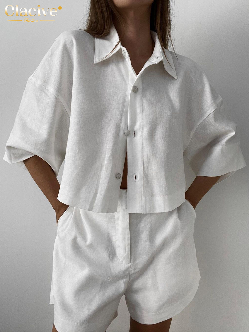 Clacive Summer Slim White Line - Linen Shirt Breathable ulasan dan harga
