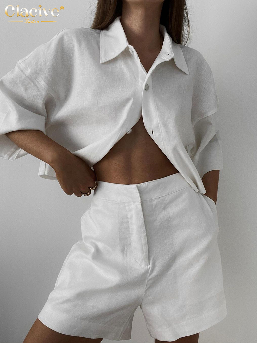 Clacive Summer Slim White Line - Linen Shirt Breathable ulasan dan harga