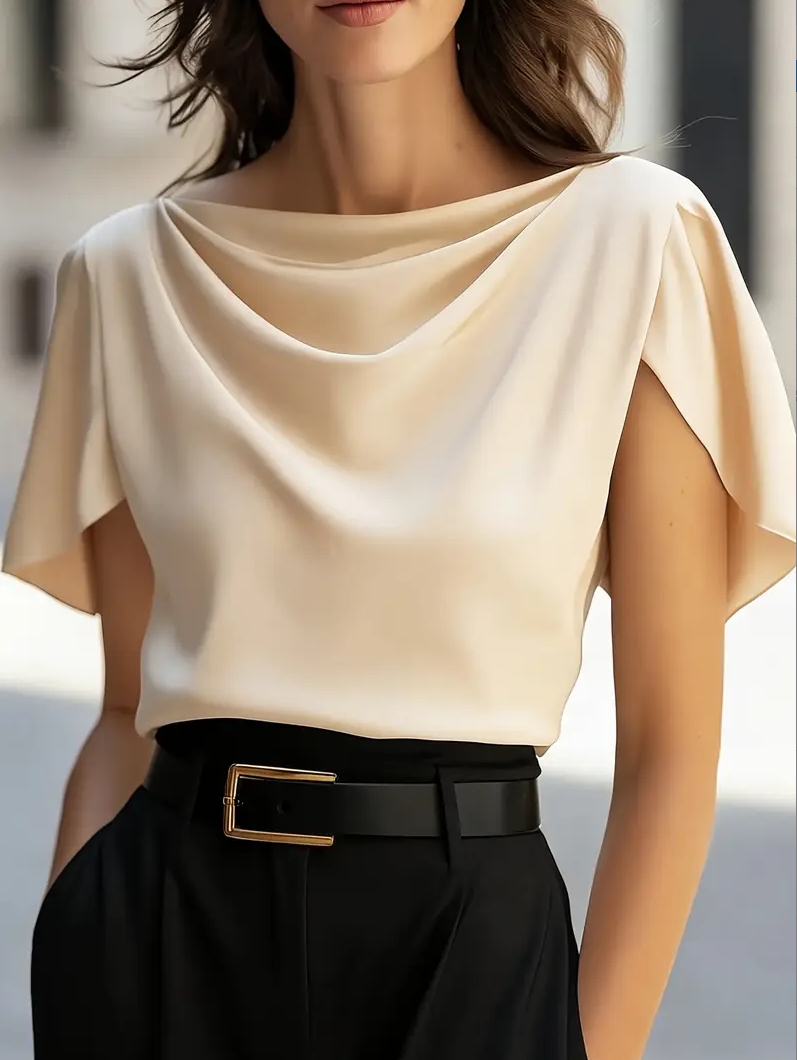 Elegant Draped Collar Butterfl - Shirt Camp Collar ulasan dan harga