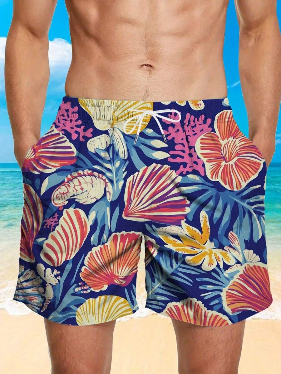 Mens Blue Tropical Ocean Flowe - Swim Trunk Quick Dry ulasan dan harga