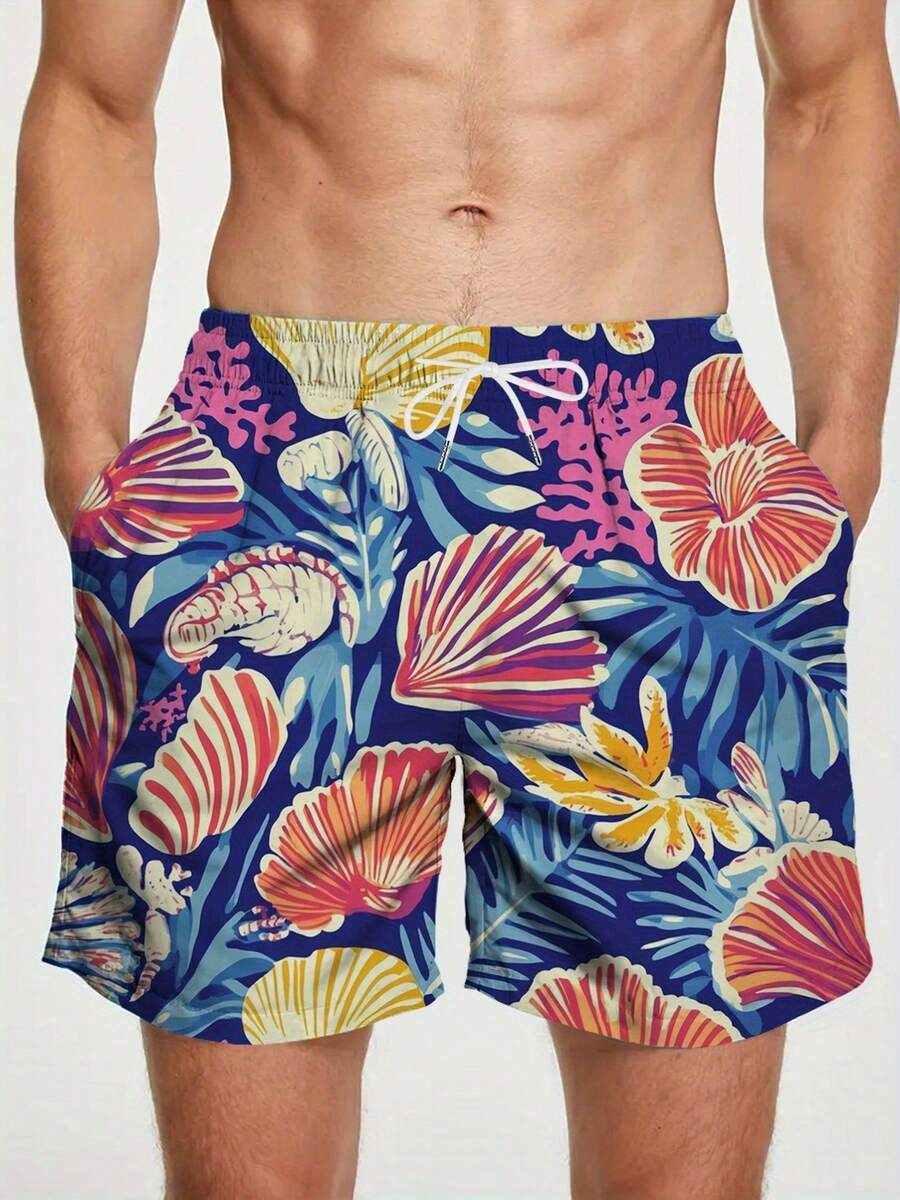 Mens Blue Tropical Ocean Flowe - Swim Trunk Quick Dry ulasan dan harga