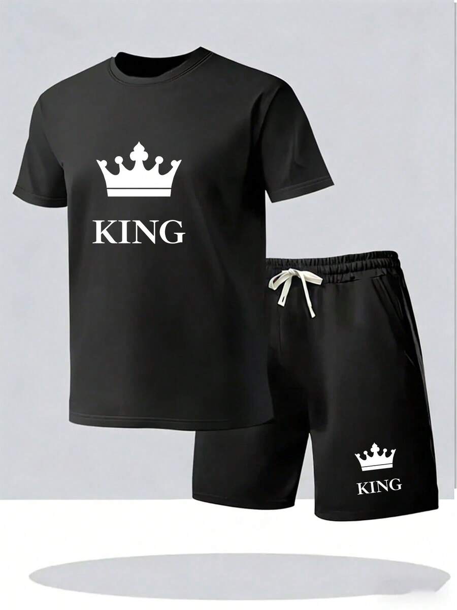 2-Piece Mens Summer Lounge Set - Tee Graphic Print ulasan dan harga