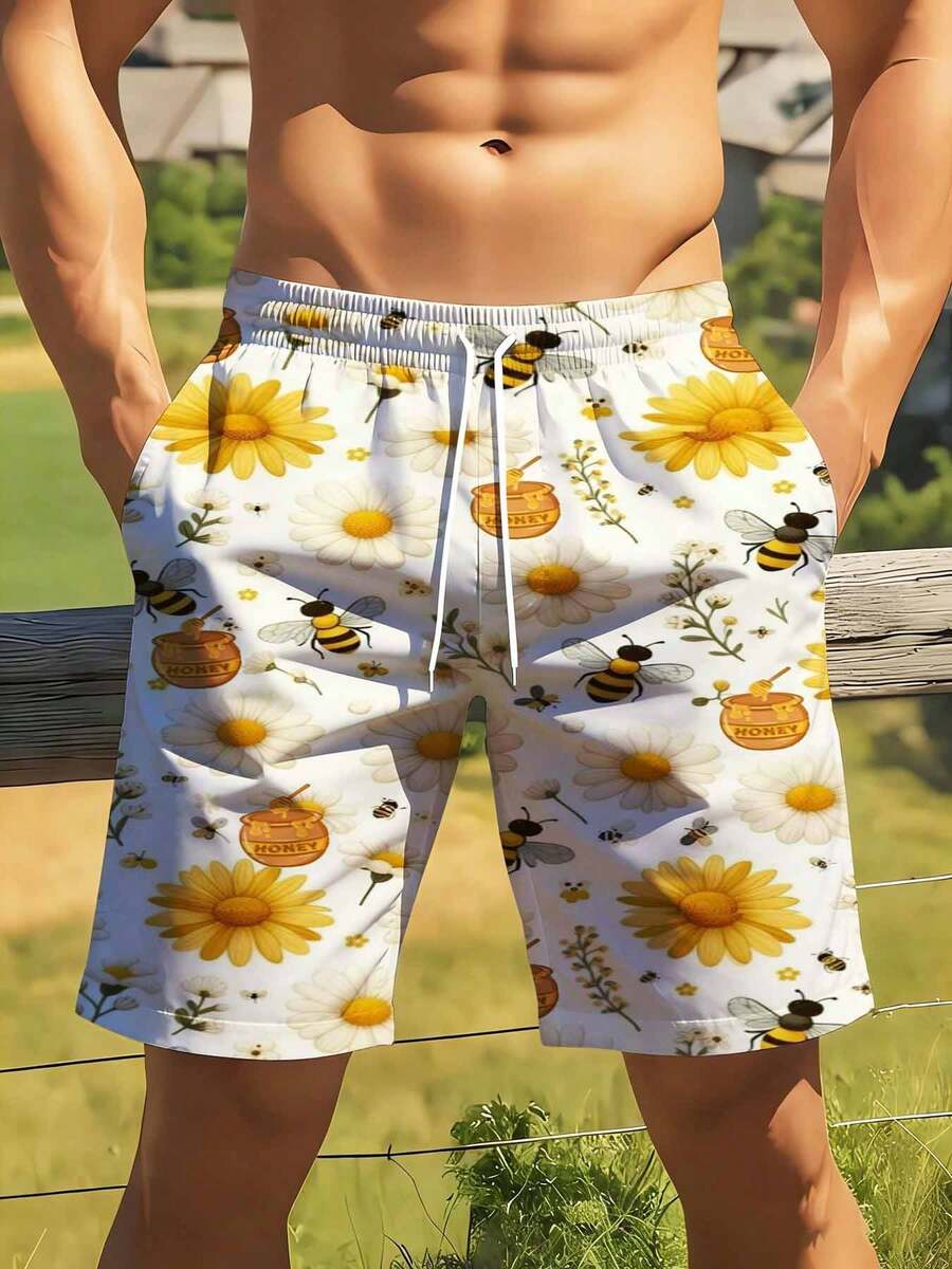 Mens Bee And Daisy Print Swim  - Swim Trunk Quick Dry ulasan dan harga