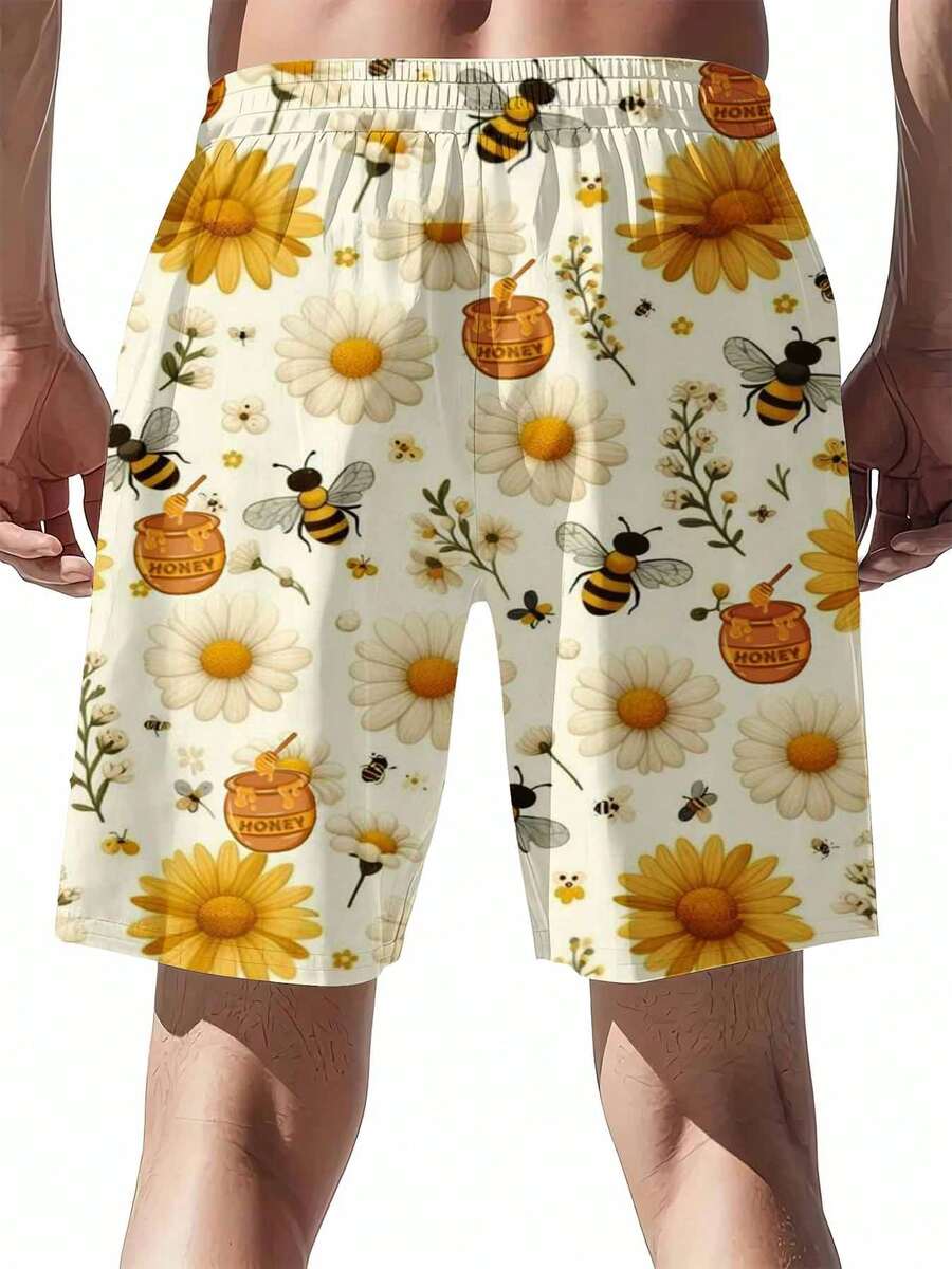 Mens Bee And Daisy Print Swim  - Swim Trunk Quick Dry ulasan dan harga