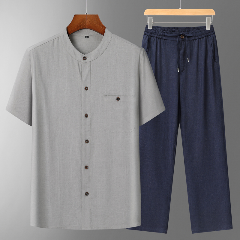 Men's Cotton Linen Tang Suit S - Short Linen Drawstring ulasan dan harga